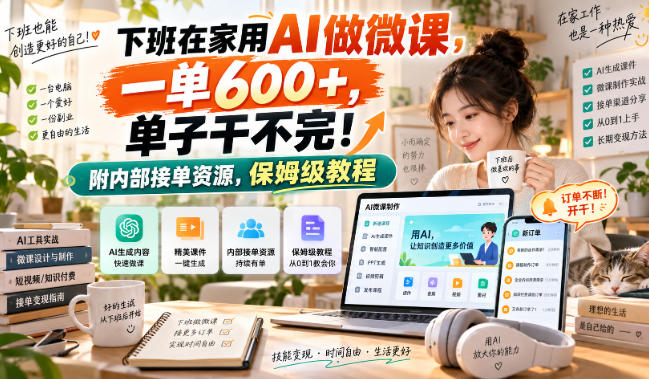 下班在家用AI做微课,一单600+,单子干不完!附内部接单资源,保姆级教程【揭秘】-网创之家