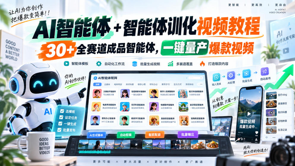 AI智能体+智能体训化视频教程,30+全赛道成品智能体,一键量产爆款视频-网创之家