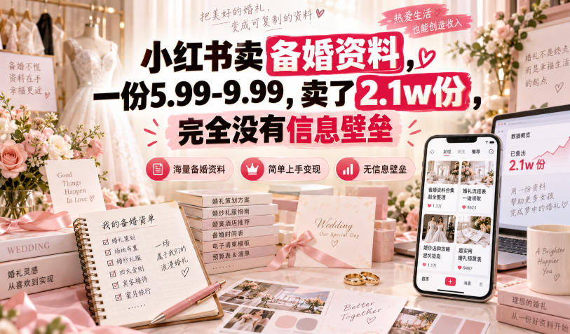 小红书卖备婚资料，一份5.99-9.99，卖了2.1w份，完全没有信息壁垒-网创之家