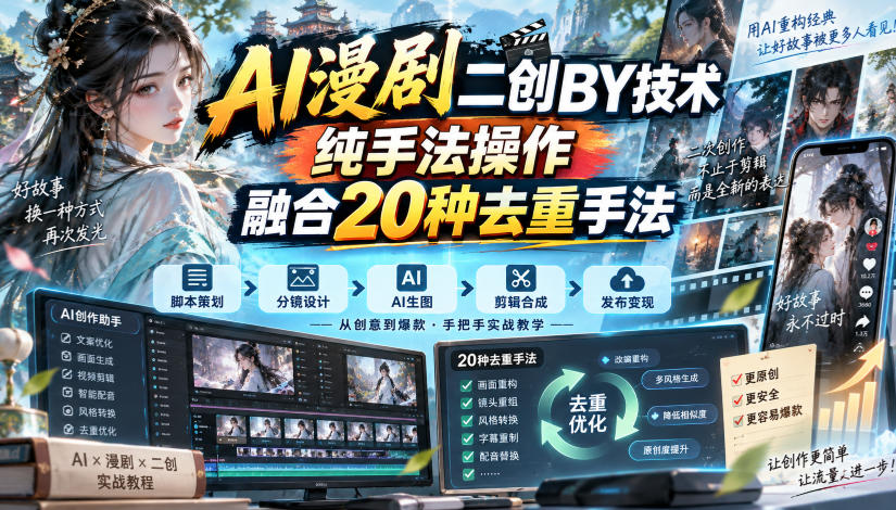 AI漫剧二创搬运技术,纯手法操作,融合20种去重手法-网创之家