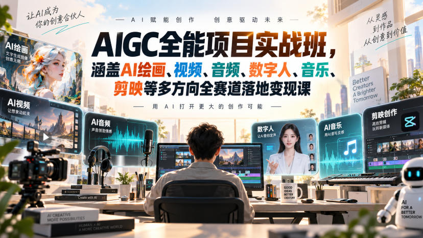 AIGC全能项目实战班，涵盖AI绘画、视频、音频、数字人、音乐、剪映等多方向全赛道落地变现课(更新)-网创之家