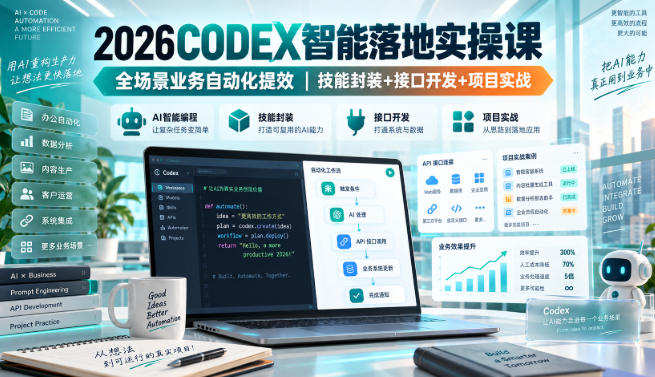 2026Codex智能落地实操课，全场景业务自动化提效，技能封装+接口开发+项目实战-网创之家