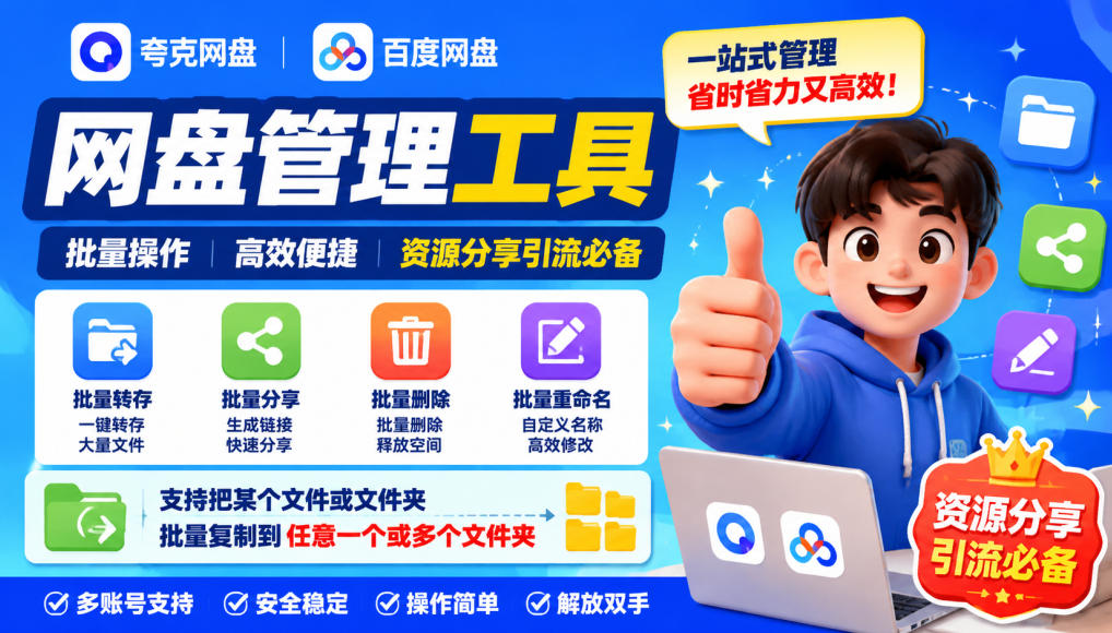 夸克网盘批量文件重命名，批量转存、批量分享、批量复制，内置AI功能-网创之家