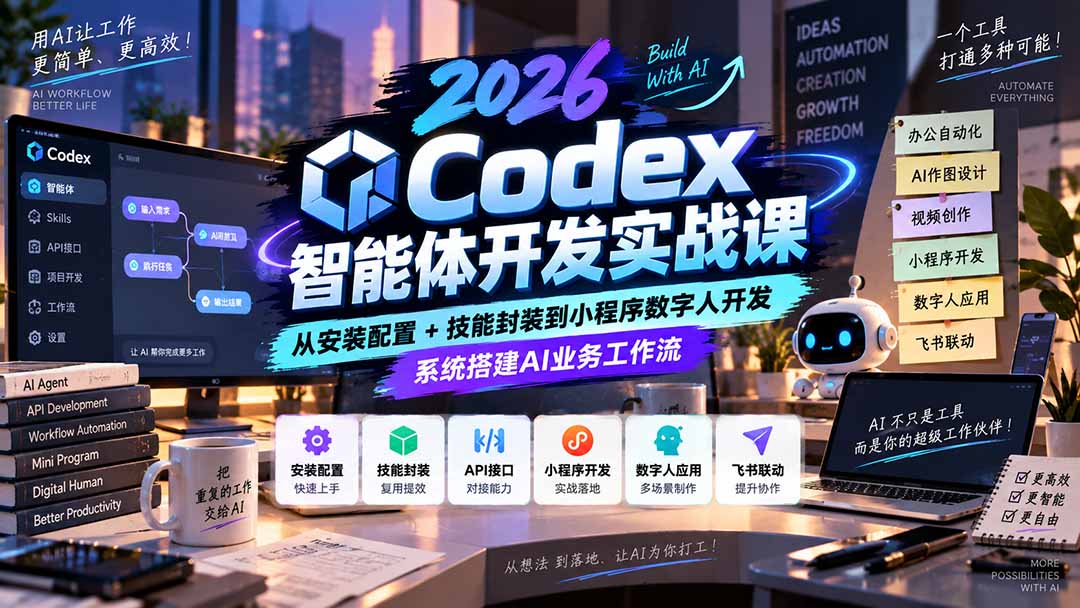 2026Codex智能体开发实战课：从安装配置+技能封装到小程序数字人开发，系统搭建AI业务工作流-网创之家