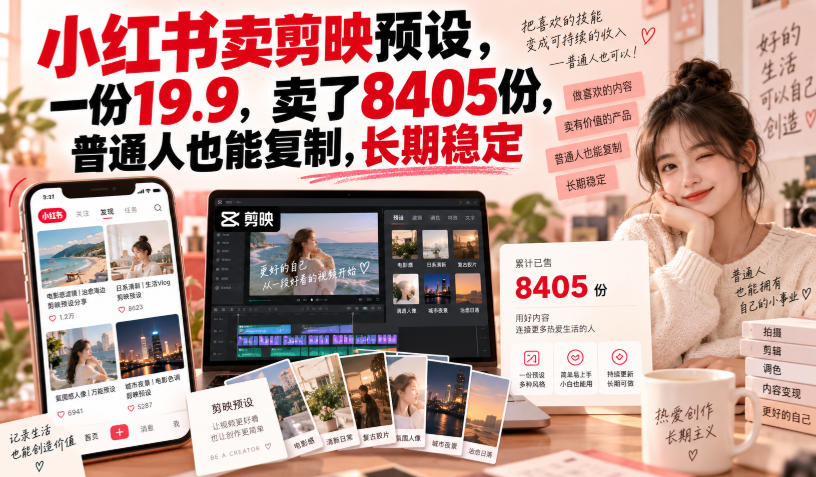 小红书卖剪映预设，一份19.9，卖了8405份，普通人也能复制，长期稳定-网创之家