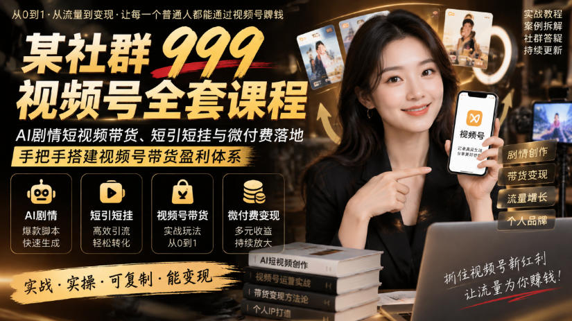 某社群999视频号全套课程，AI剧情短视频带货、短引短挂与微付费落地，手把手搭建视频号带货盈利体系-网创之家