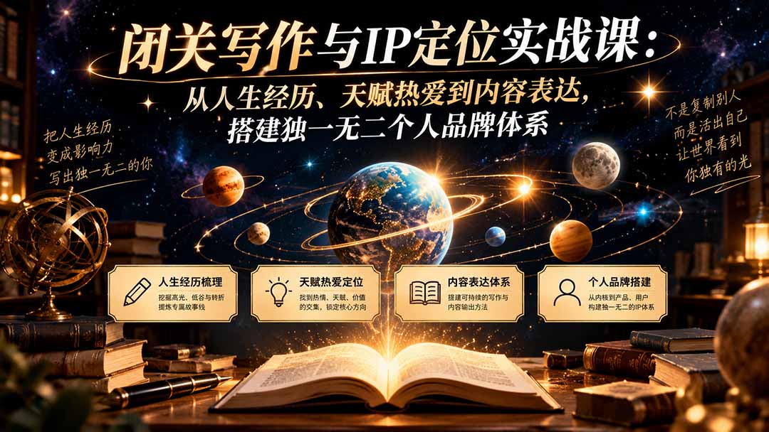闭关写作与IP定位实战课：从人生经历、天赋热爱到内容表达，搭建独一无二个人品牌体系-网创之家
