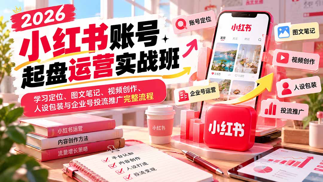 2026小红书账号起盘运营实战班：学习定位、图文笔记、视频创作、人设包装与企业号投流推广完整流程-网创之家