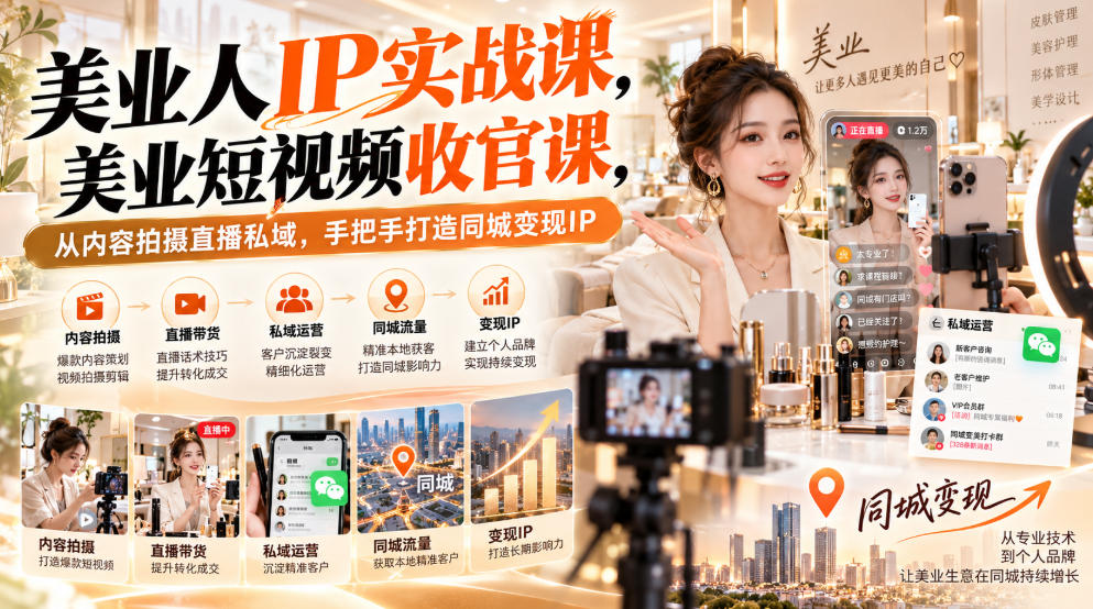【无水印】美业人IP实战课，美业短视频收官课，从内容拍摄直播私域，手把手打造同城变现IP-网创之家