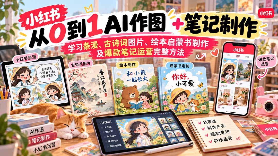 2026小红书AI内容创作从0到1：学习条漫、古诗词图片、绘本启蒙书制作及爆款笔记运营完整方法-网创之家