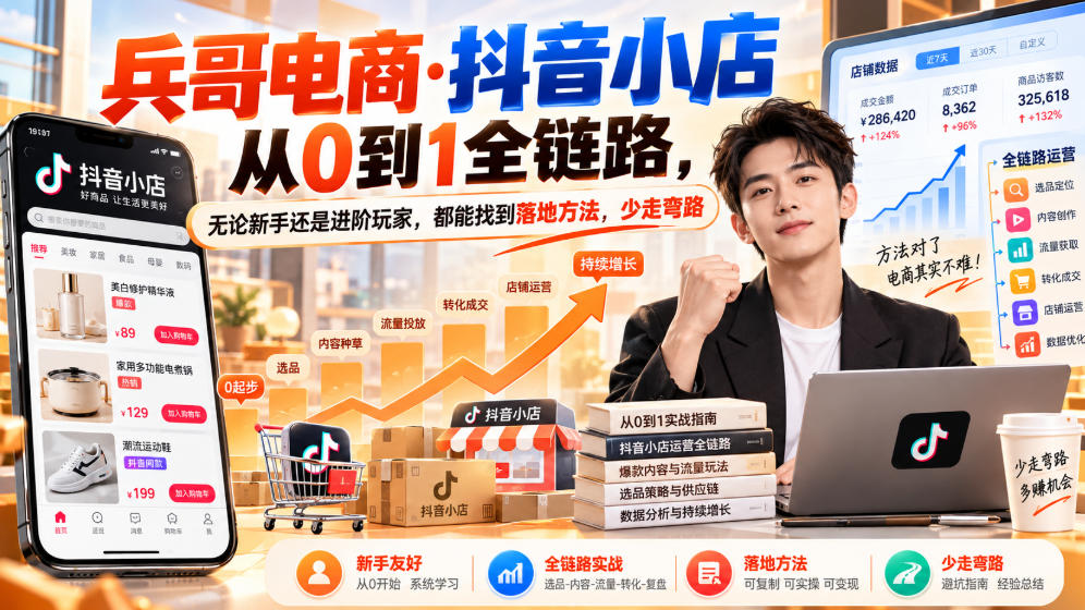 【无水印】兵哥电商·抖音小店从0到1全链路，无论新手还是进阶玩家，都能找到落地方法，少走弯路(更新9月)-网创之家