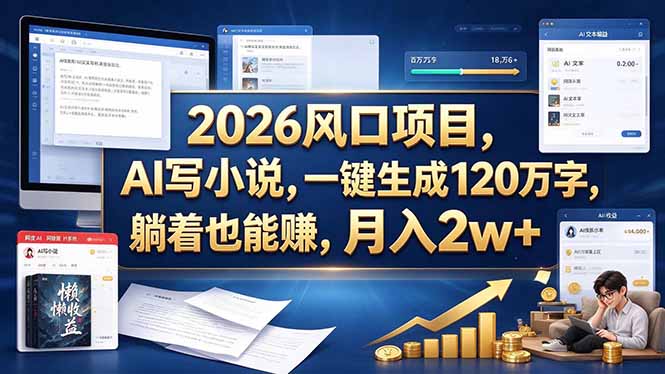 2026 风口项目，AI 写小说，一键生成 120 万字，躺着也能赚，月入 2w +-网创之家