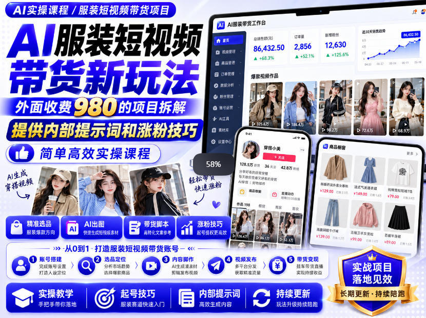 外面收费980AI快手带货系统课程，内部课程首次外放，操作简单高效，一分钟一条爆款视频-网创之家