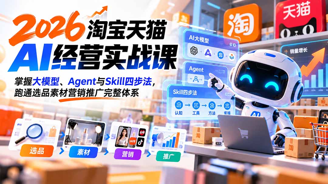 【无水印】2026淘宝天猫AI经营实战课：掌握大模型、Agent与Skill四步法，跑通选品素材营销推广完整体系-网创之家