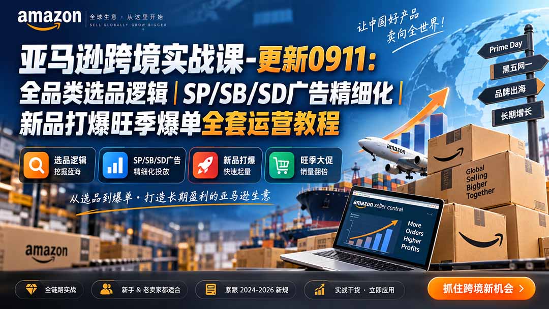 skyla亚马逊跨境实战课-更新0927：全品类选品逻辑｜SP/SB/SD广告精细化｜新品打爆旺季爆单全套运营教程-网创之家