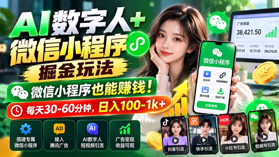 AI数字人+微信小程序掘金玩法：微信小程序也能赚钱！每天30-60分钟，日入100-1k+-网创之家