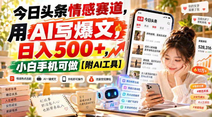 今日头条情感赛道，用AI写爆文，日入500+，小白手机可做【附AI工具】-网创之家