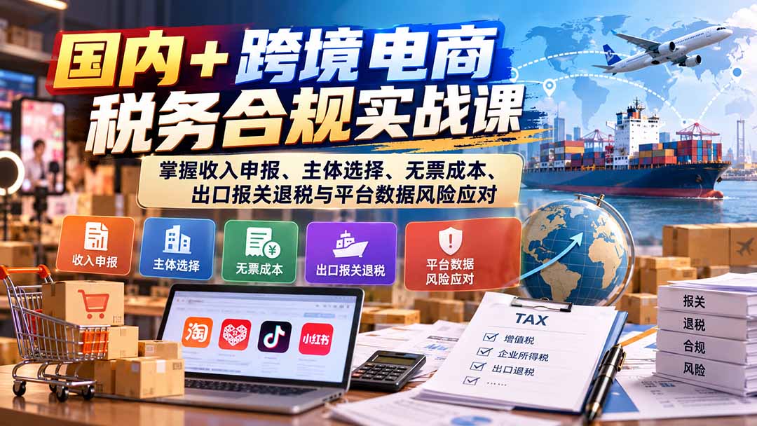 国内+跨境电商税务合规实战课：掌握收入申报、主体选择、无票成本、出口报关退税与平台数据风险应对-网创之家