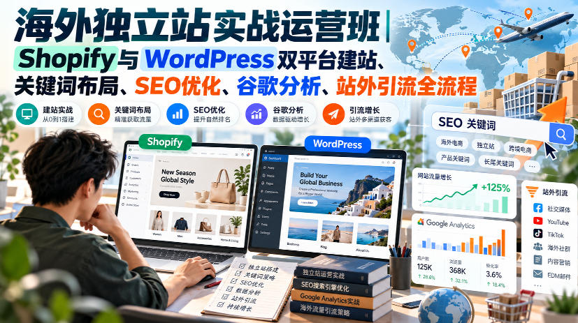 海外独立站实战运营班｜Shopify与WordPress双平台建站、关键词布局、SEO优化、谷歌分析、站外引流全流程-网创之家