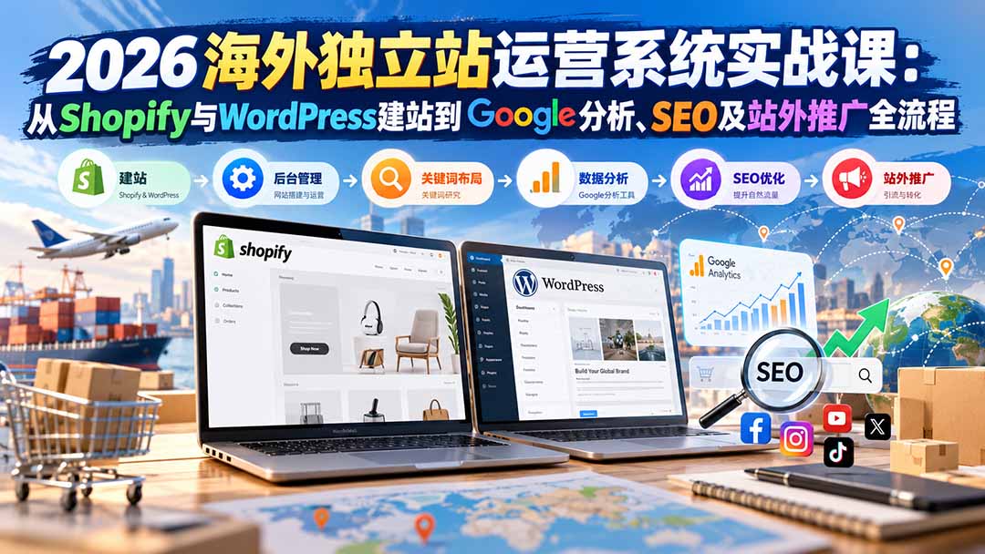 2026海外独立站运营系统实战课：从Shopify与WordPress建站到Google分析、SEO及站外推广全流程-网创之家