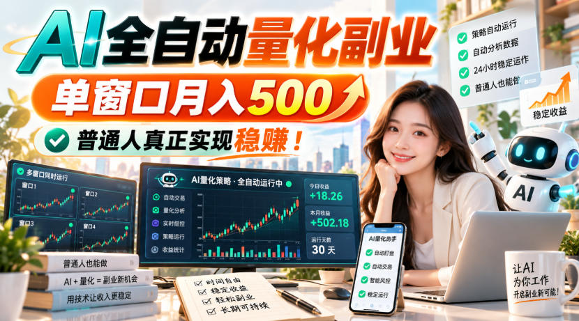 AI全自动量化副业，单窗口月入500，普通人真正实现稳賺！【揭秘】-网创之家