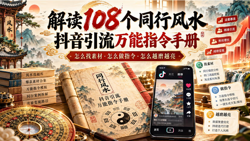 解读108个同行风水抖音引流万能指令手册，怎么找素材·怎么做指令·怎么越磨越亮【文档】-网创之家