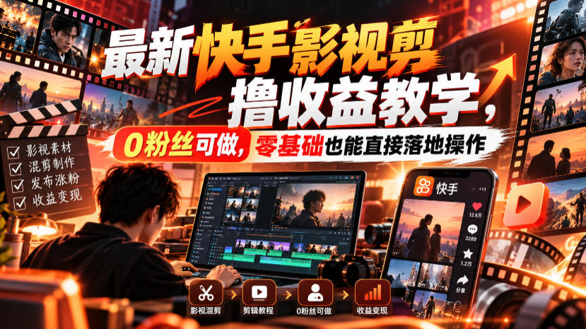 最新快手影视混剪撸收益教学，0粉丝可做，零基础也能直接落地操作-网创之家