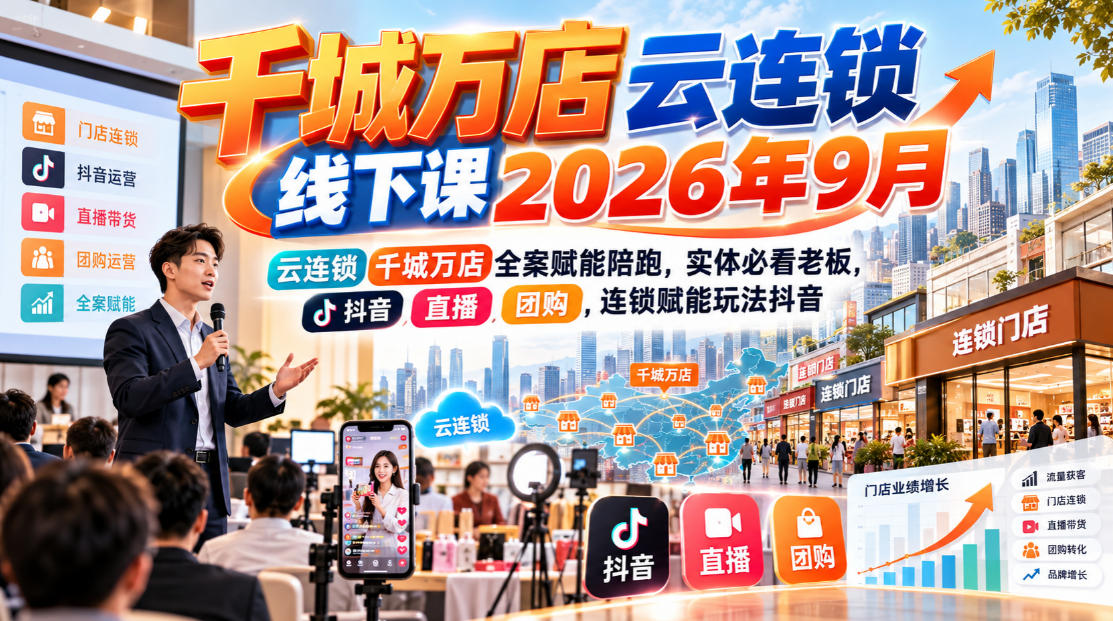 千城万店云连锁线下课2026年9月，云连锁千城万店全案赋能陪跑，实体必看老板，抖音，直播，团购，连锁赋能玩法抖音-网创之家