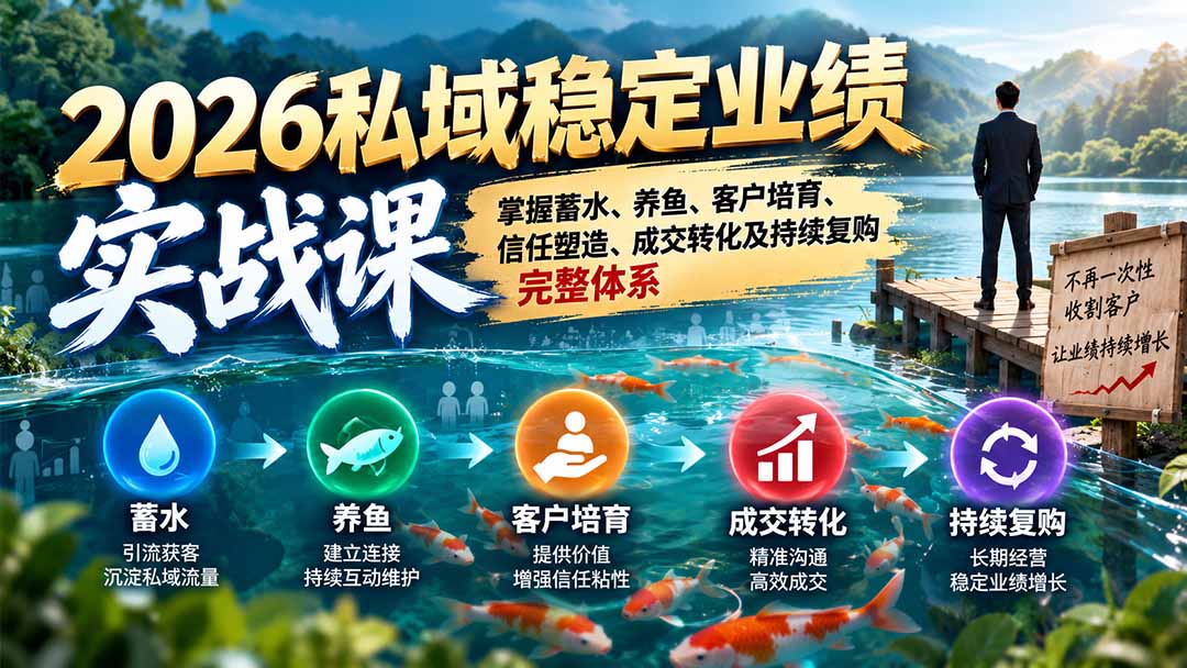 2026私域稳定业绩实战课：掌握蓄水、养鱼、客户培育、信任塑造、成交转化及持续复购完整体系-网创之家
