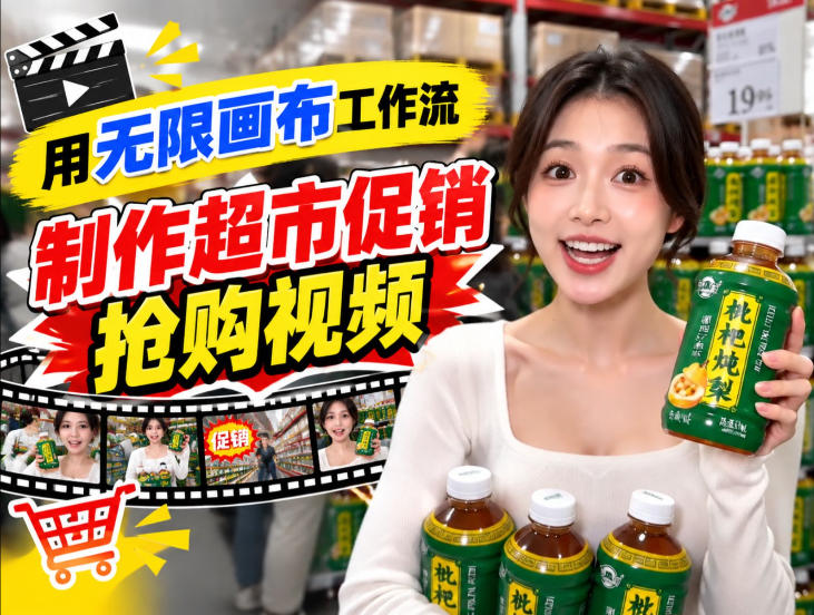 无限画布超市促销抢购视频工作流，一键产出TikTok抖音带货短视频-网创之家