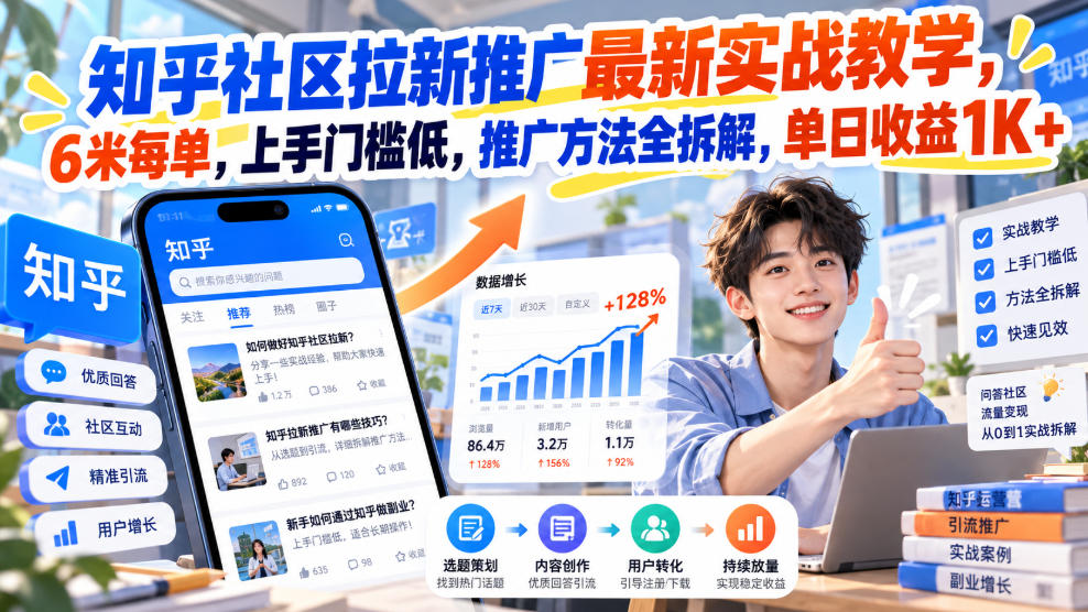 知乎社区拉新推广最新实战教学，6米每单，上手门槛低，推广方法全拆解，单日收益1K+！(更新0930)-网创之家