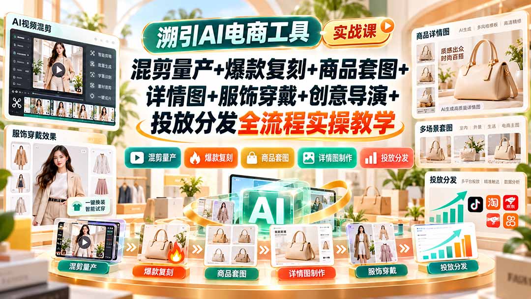 溯引AI电商工具实战课：混剪量产+爆款复刻+商品套图+详情图+服饰穿戴+创意导演+投放分发全流程实操教学-网创之家