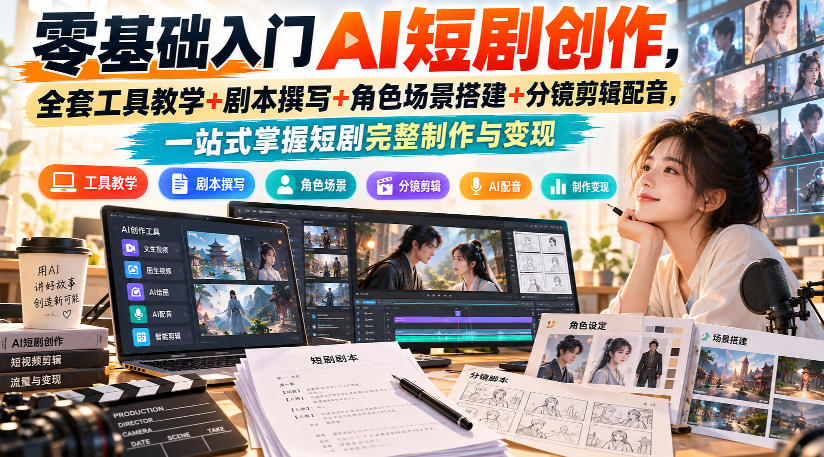 零基础入门AI短剧创作，全套工具教学+剧本撰写+角色场景搭建+分镜剪辑配音，一站式掌握短剧完整制作与变现-网创之家