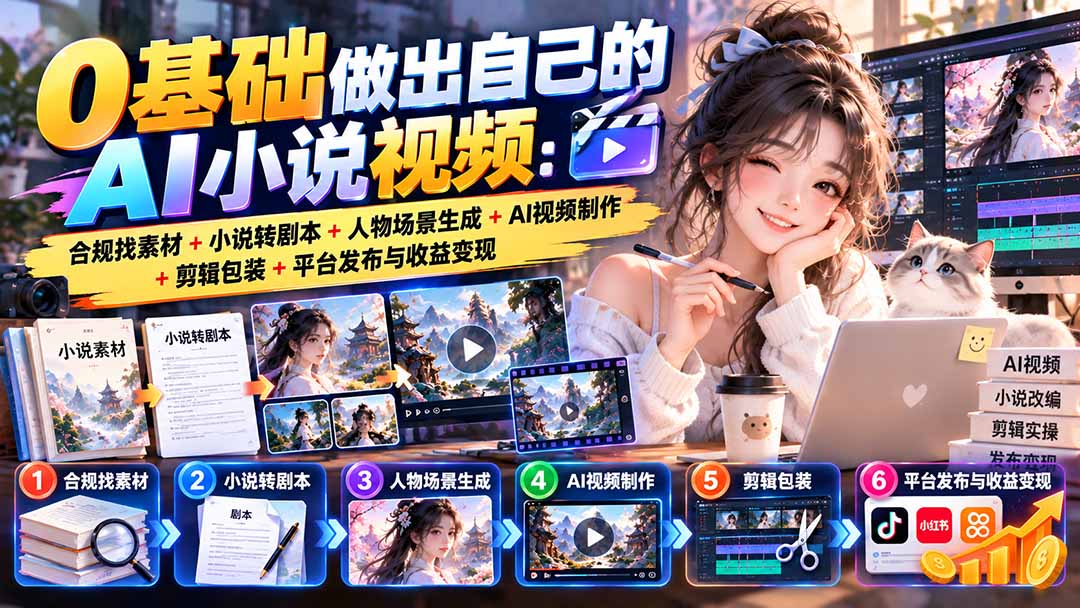 0基础做出自己的AI小说视频：合规找素材+小说转剧本+人物场景生成+AI视频制作+剪辑包装+平台发布与收益变现-网创之家