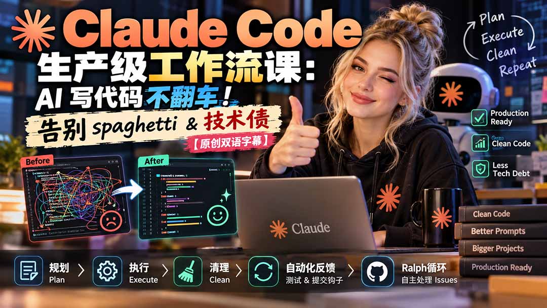 Claude Code 生产级工作流课：AI 写代码不翻车！告别 spaghetti & 技术债【原创双语字幕】-网创之家