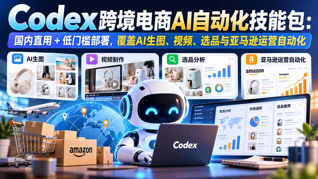 【无水印】Codex跨境电商AI自动化技能包：国内直用+低门槛部署，覆盖AI生图、视频、选品与亚马逊运营自动化-网创之家