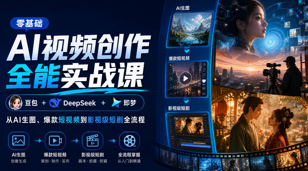 零基础AI视频创作全能实战课｜豆包+DeepSeek+即梦，从AI生图、爆款短视频到影视级短剧全流程-网创之家
