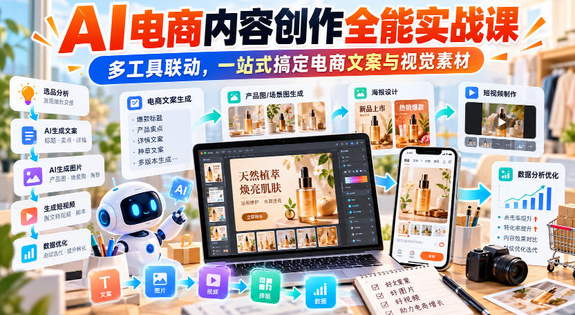 【无水印】AI电商内容创作全能实战课｜多工具联动，一站式搞定电商文案与视觉素材-网创之家