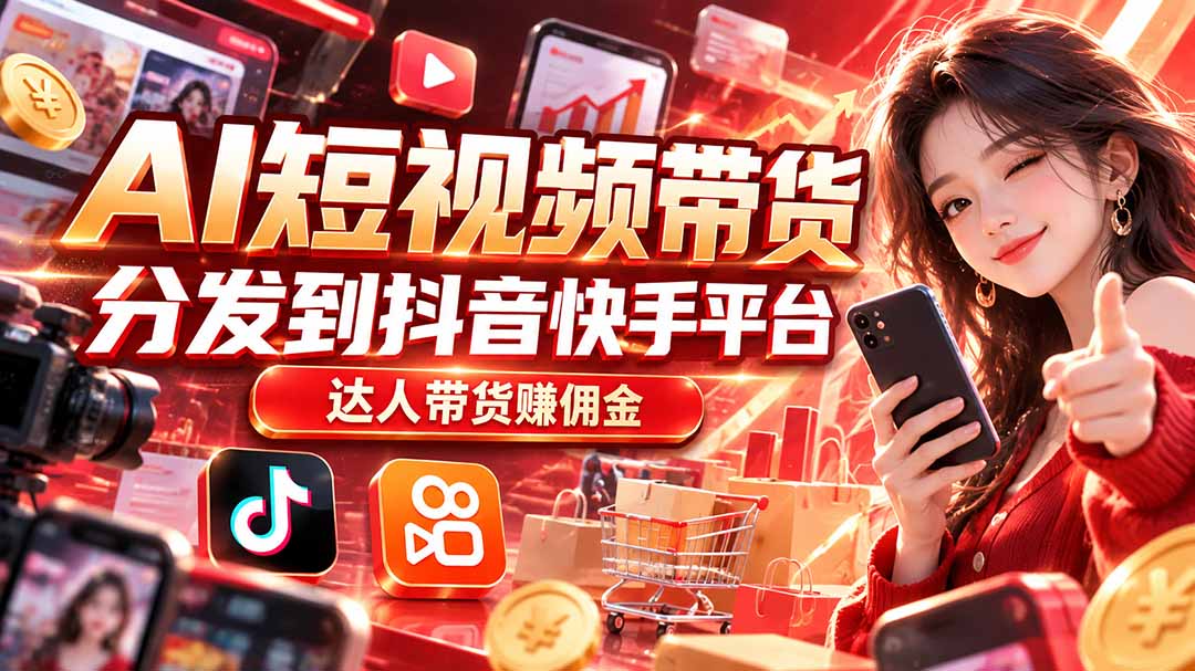 【AI短视频带货】分发到抖音快手平台，达人带货赚佣金-网创之家