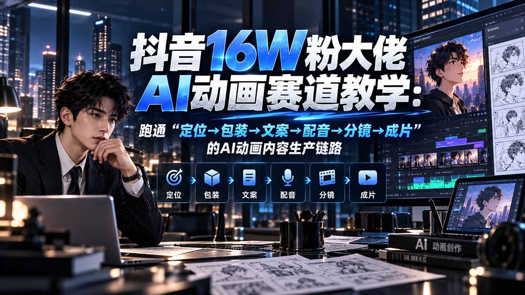 抖音16W粉大佬规则门禁AI动画赛道教学：跑通“定位→包装→文案→配音→分镜→成片”的AI动画内容生产链路-网创之家