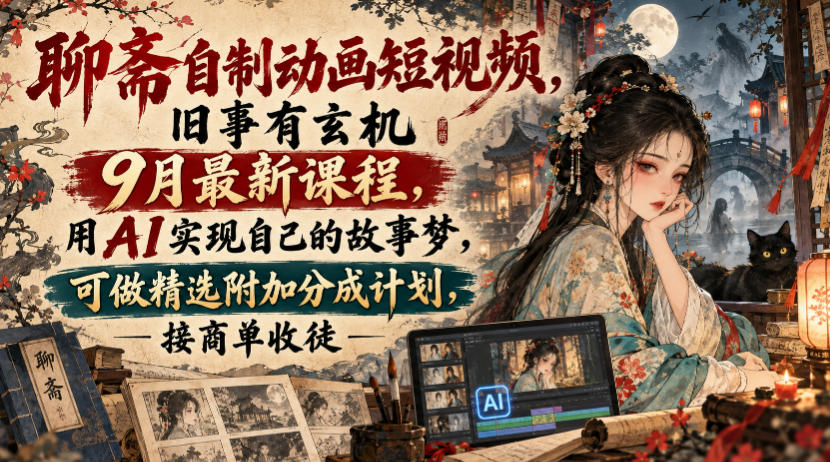 聊斋自制动画短视频，旧事有玄机9月最新课程，用AI实现自己的故事梦，可做精选附加分成计划，接商单收徒-网创之家