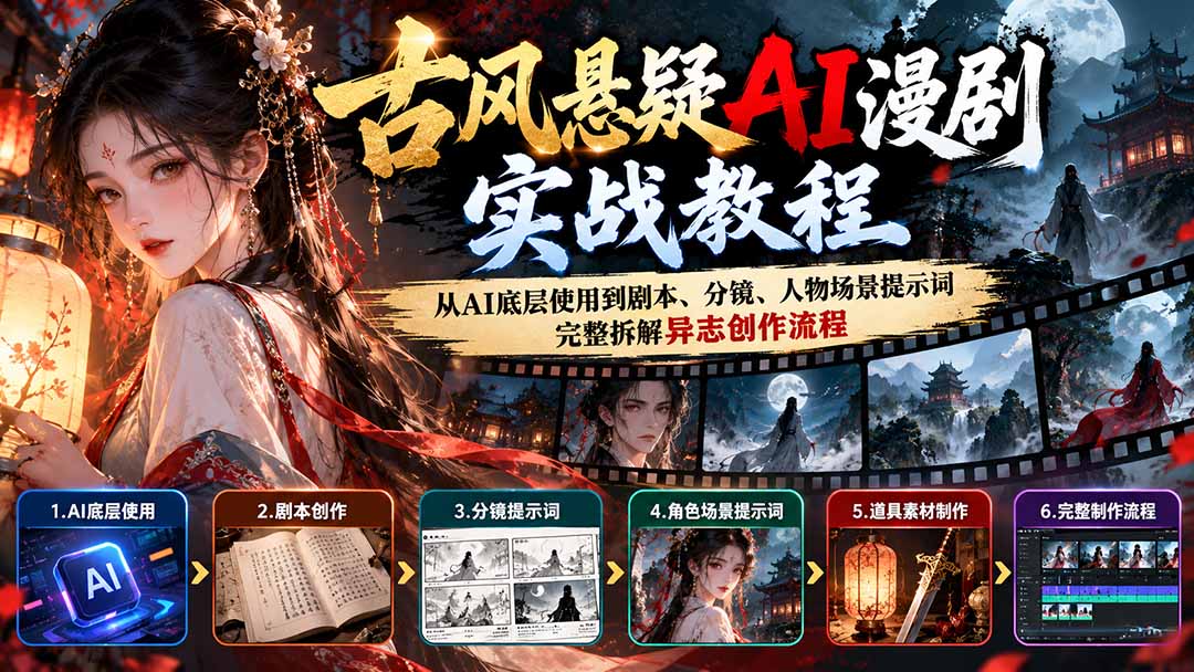 古风悬疑AI漫剧实战教程：从AI底层使用到剧本、分镜、人物场景提示词，完整拆解异志创作流程-网创之家