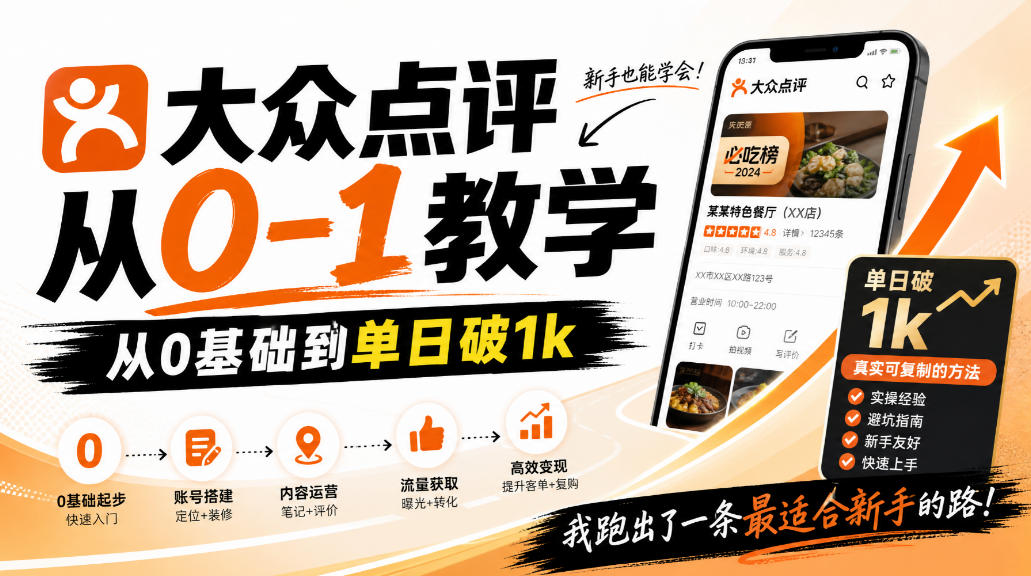 大众点评分成从0-1教学，从0基础到单日破1k，我跑出了一条最适合新手的路-网创之家