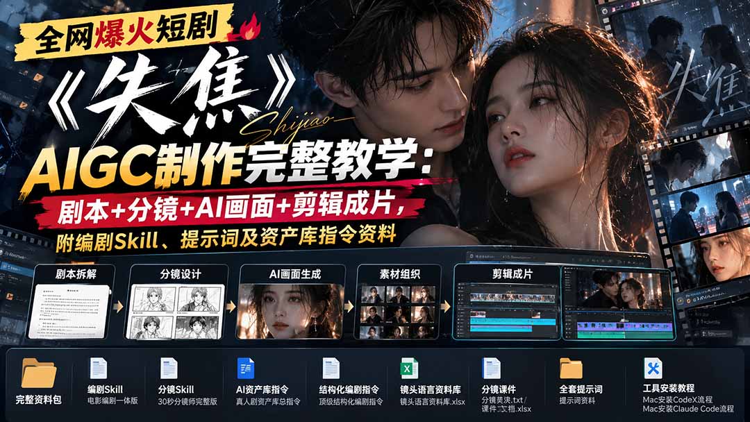 全网爆火短剧《失焦》AIGC制作完整教学：剧本+分镜+AI画面+剪辑成片，附编剧Skill、提示词及资产库指令资料-网创之家