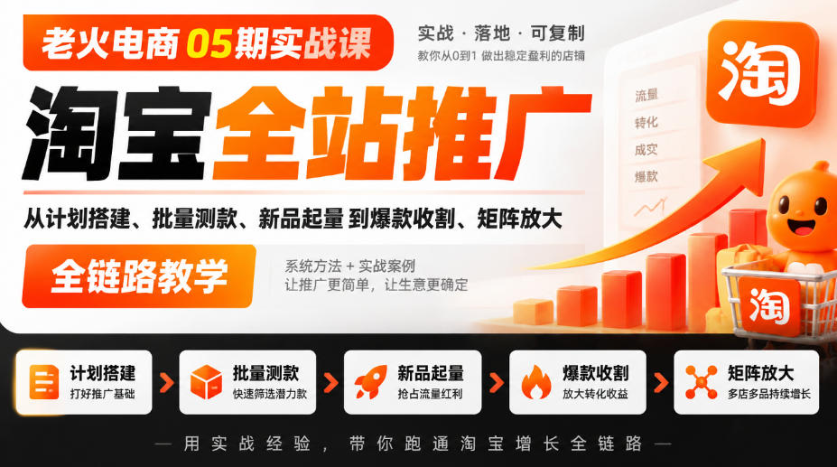 老火电商05期实战课｜淘宝全站推广从计划搭建、批量测款、新品起量到爆款收割、矩阵放大全链路教学-网创之家