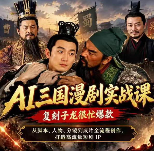 抖音14W粉博主同款AI三国漫剧实战课，复刻子龙很忙爆款，从脚本、人物、分镜到成片全流程创作，打造高流量短剧IP-网创之家