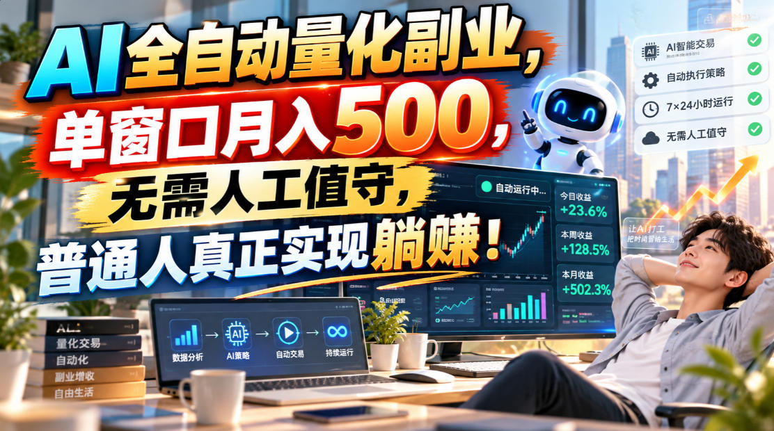 AI全自动量化副业，单窗口月入500，无需人工值守，普通人真正实现躺賺！-网创之家