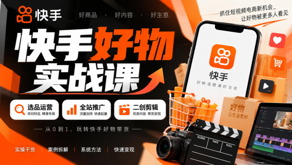 快手好物实战课｜选品运营+全站推广+二创剪辑带货变现-网创之家