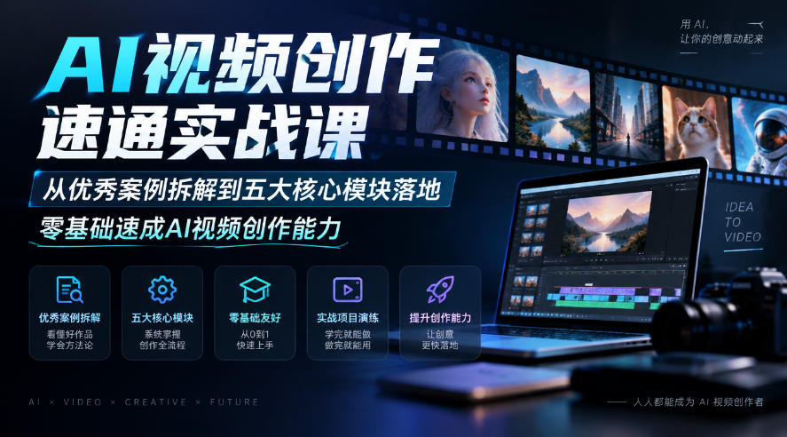 AI视频创作速通实战课｜从优秀案例拆解到五大核心模块落地，零基础速成AI视频创作能力-网创之家