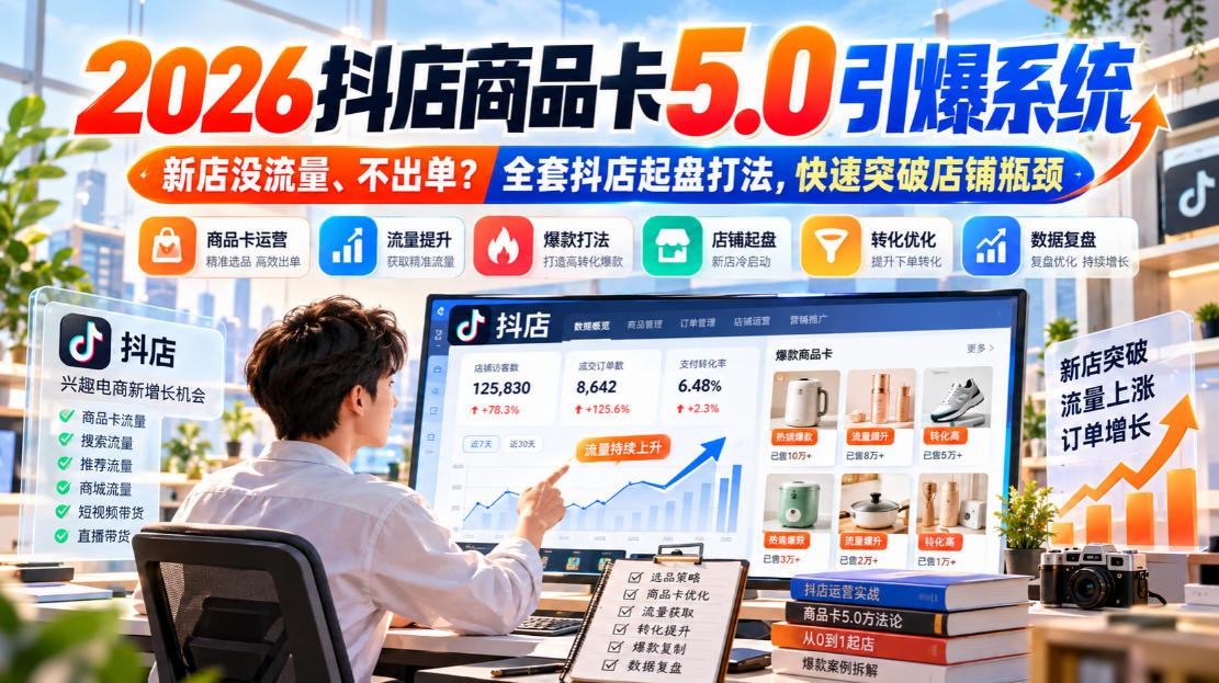 2026抖店商品卡5.0引爆店铺流量，新店没流量、不出单？全套抖店起盘打法，快速突破店铺瓶颈-网创之家